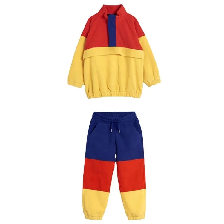 

Polar Fleece Patchwork tracksuit Unisex Kids Boy Girl Sweatsuit sweatshirt pants 2 piece set warm kids jogging suit