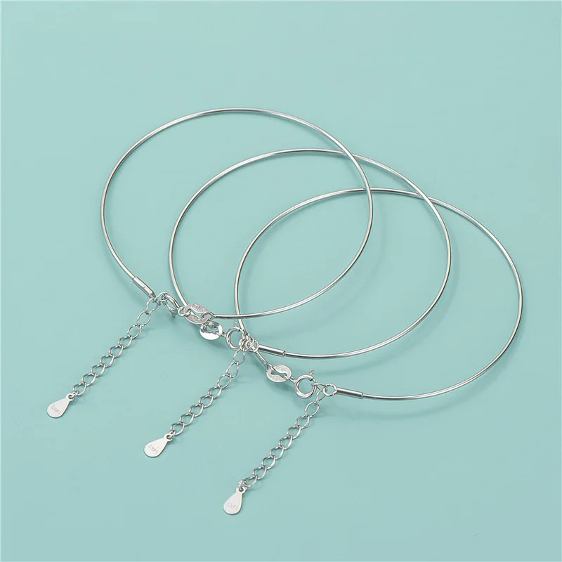 

Solid Sterling Silver 925 Sterling Silver Chain Adjustable Bracelet Making Half-finished Smooth Hand Bangle Jewelry For Girl