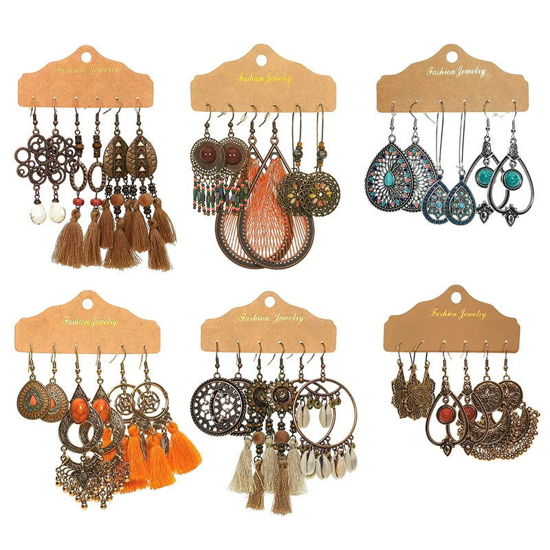 

Dropshipping Wholesale Fashionable Jewelry Cheap Price Boho Tassel Earrings Set For Lady Stocks Selling Newest Retro Set Earring