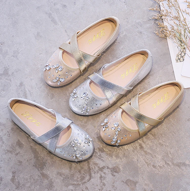 

2021 the round head kids casual crystal students flat sweet little girls shoes