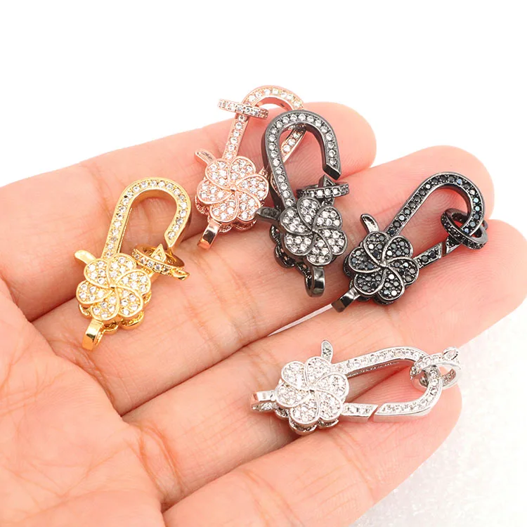 

Necklace Connectors Flower Shaped CZ Micro Pave Lobster Claw Clasps for necklace,Cubic Zirconia Clasps,Diamond Clasps, Silver/gold/rose gold/black