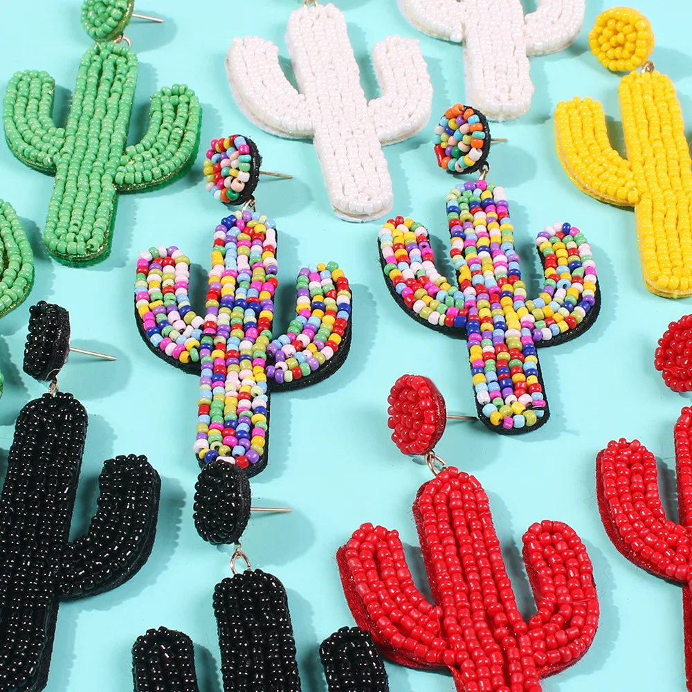 

Cactus Seed Bead Drop Earrings Fashion Latest Handmade Bead Cactus Earrings For Women, Picture