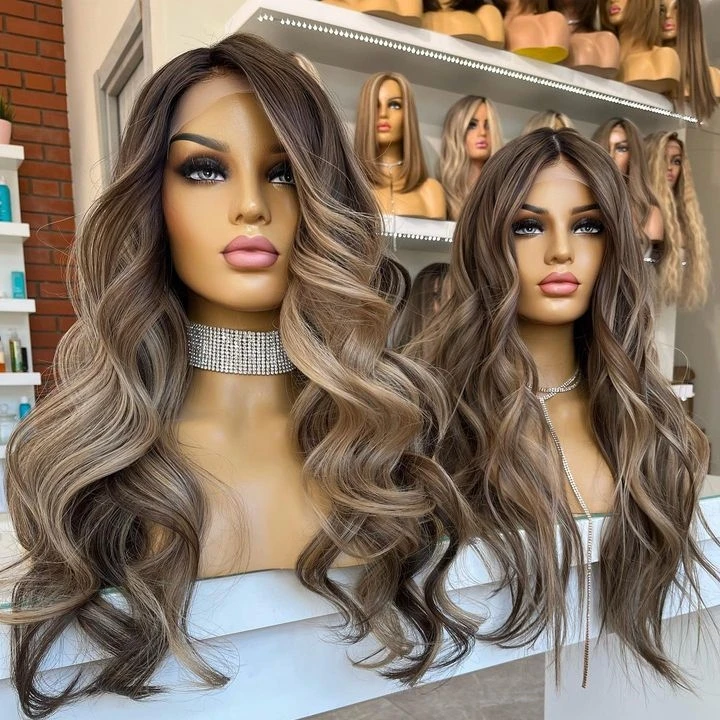 

Jewish Quality Wig 150% Density Ombre Brown Color Wave Raw Cuticle Aligned European Hair Swiss Lace Front Wigs For White