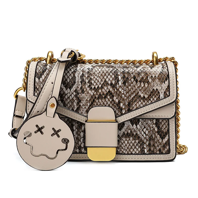 

2021 Designer Ladies Custom Python Pattern Pu Leather Shoulder Handbags Crossbody Chain Purse Messenger Bag For Women, Beige/black/white/brown//
