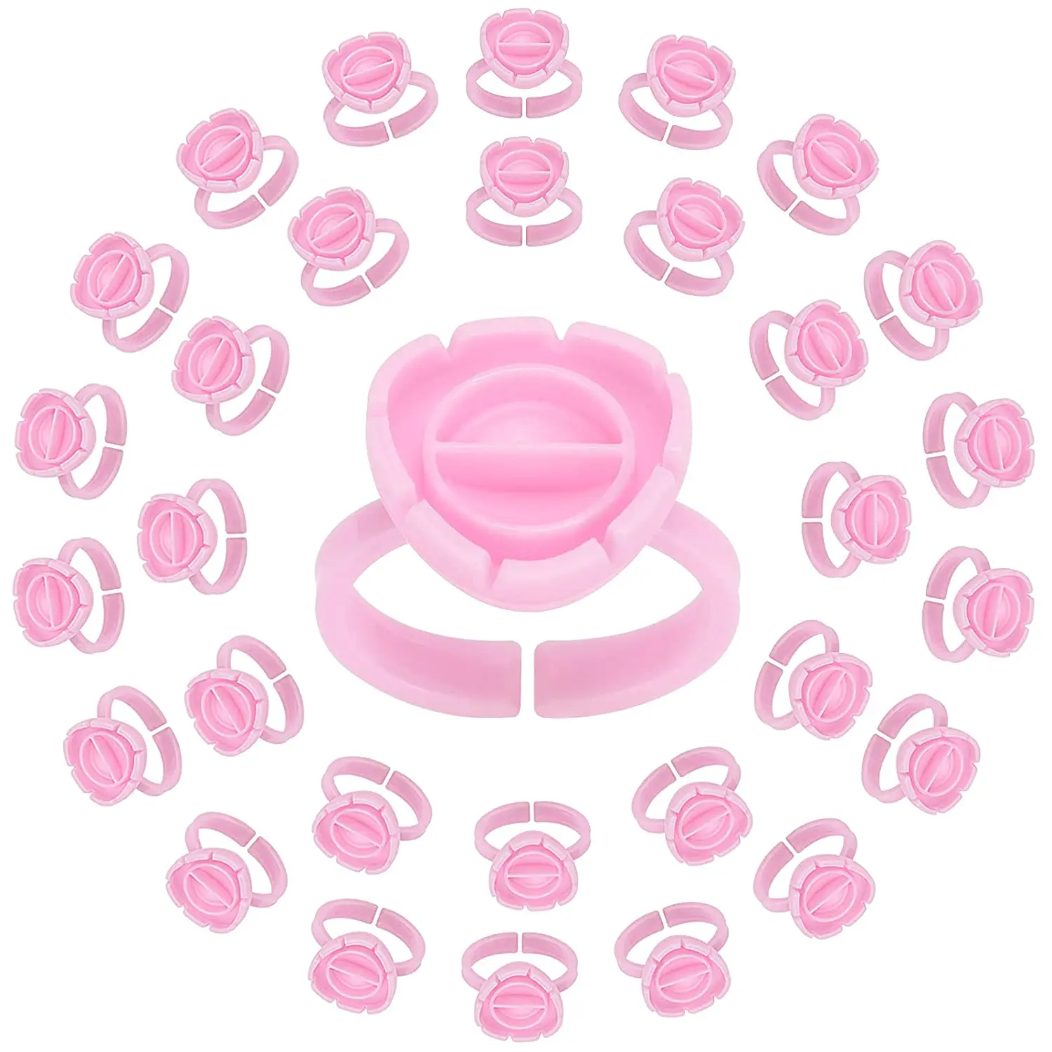 

Silicone Eyelash Extension Lash Glue Rings with Cute Eyelashes Extension Eyelash Lash Glue Holder Pink 100PCS Plastic 10 Bag, White pink