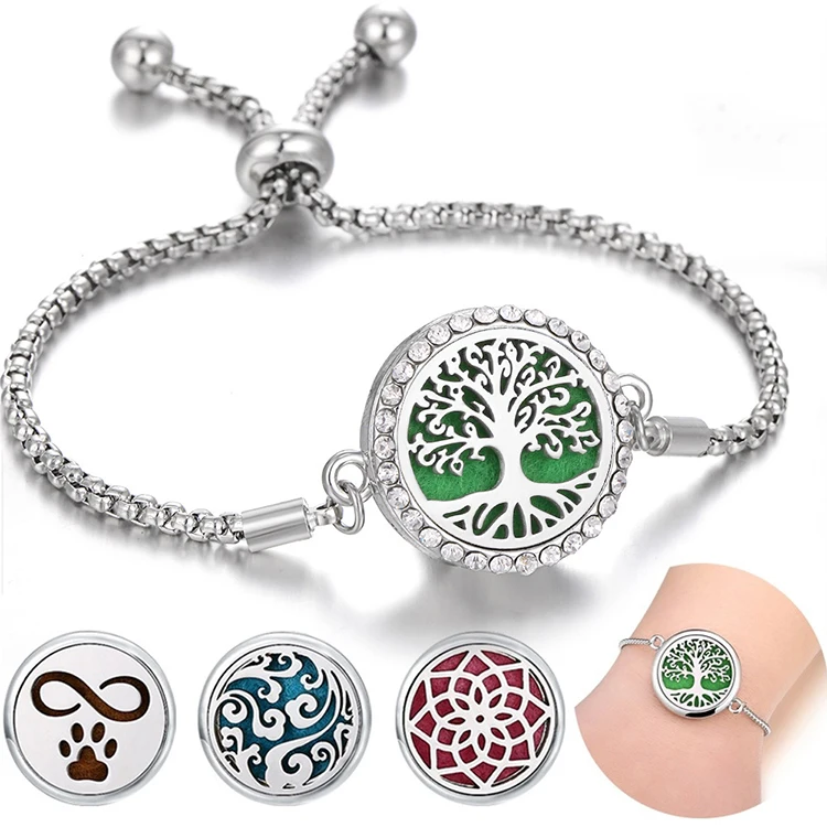 

Y295 Wholesale Pulseras Hombre Mujer Stainless Steel Hollow Tree of Life Essential Oil Diffuser Magnetic Aromatherapy Bracelets