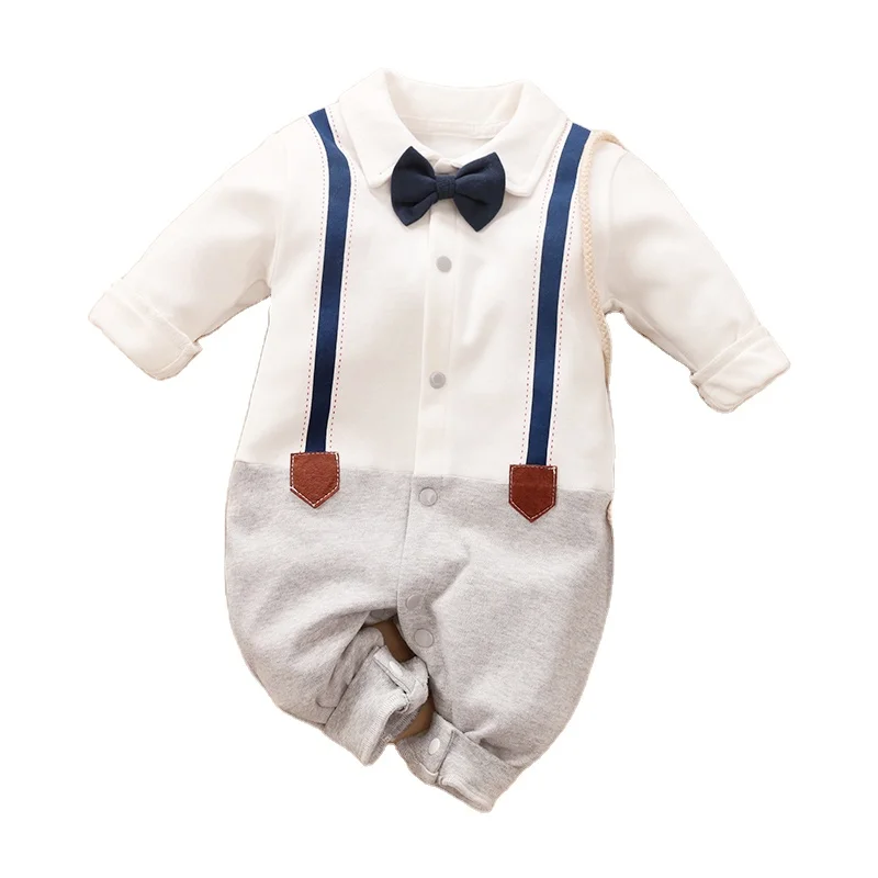 

PatPat 2020 New Spring and Autumn Cotton Crawling Baby Boy Grace Long Sleeve Gentleman Bow Tie Jumpsuit Baby Clothes
