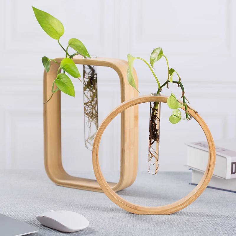 

Decoration Modern Home Bamboo Plant Stand Flower Vase Test Tube Planters, Natural