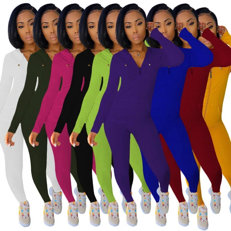 

Women Joggers Pants Suits Set Hoodie Sweatpants set Solid Color Tight 2 Piece Set Women