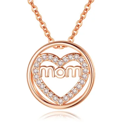 

Fashion Delicate Women Jewelry CZ Crystal Heart Shape MOM Circle Pendant Necklace for Mother's Day Gift, Picture