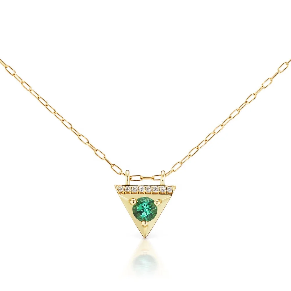 

LOZRUNVE Geometric Jewellery 925 Silver Triangle Necklace with Blue Green CZ Stone