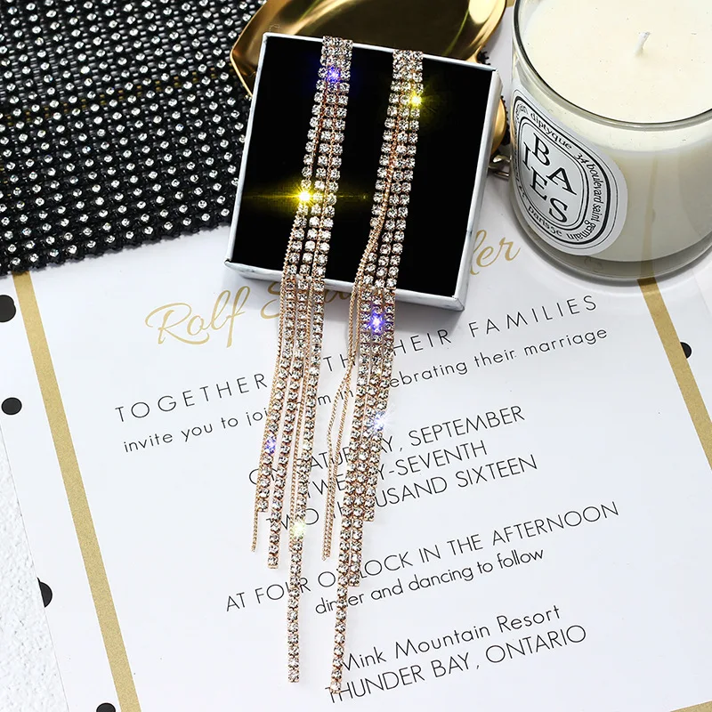 

fashion trendy long crystal earrings jewelry gold