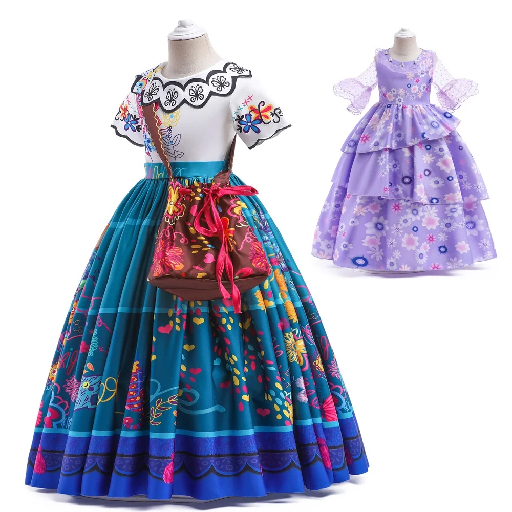 

MQATZ Encanto Mirabel Isabella Purple Girl Dress Long Sleeves New Carnival Kids Party Cosplay Costume MFMW001