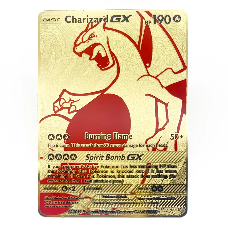 

RTS Custom Gold ancient mew Moltres GX Zapdos GX Charizard Gx metal trading game collection card