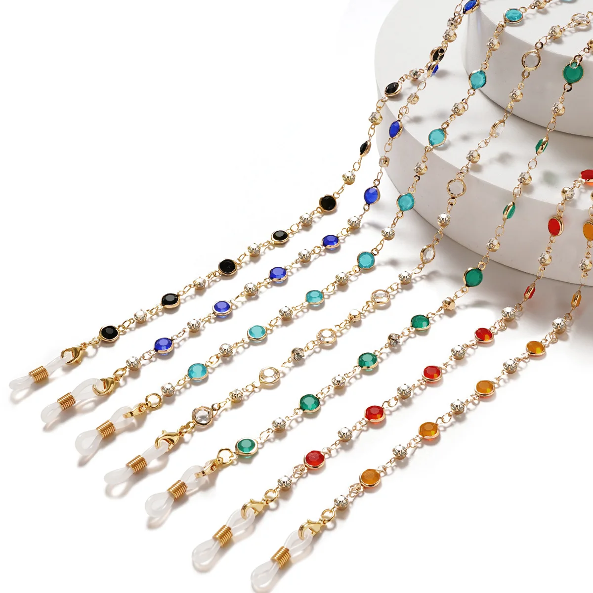 

Colorful glasses chain beaded metal rhinestone sunglasses straps eyewear crystal beads necklace for women facemask lanyard cord