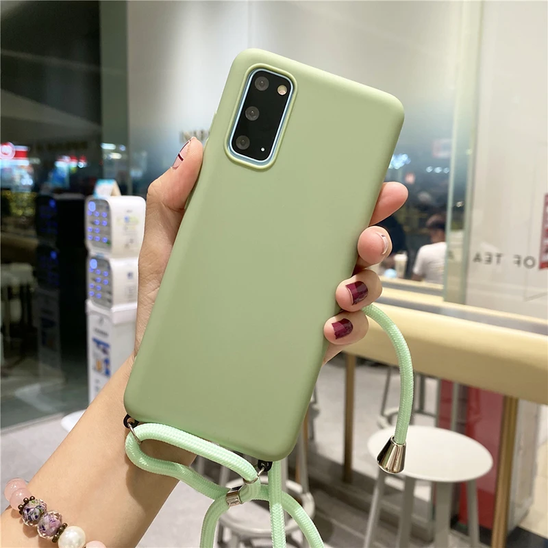 

Candy color long neck lanyard TPU Deluxe Mobile Phone Case for Samsung Galaxy A71 A60 A51 M30 A40s Silicone Phone Case