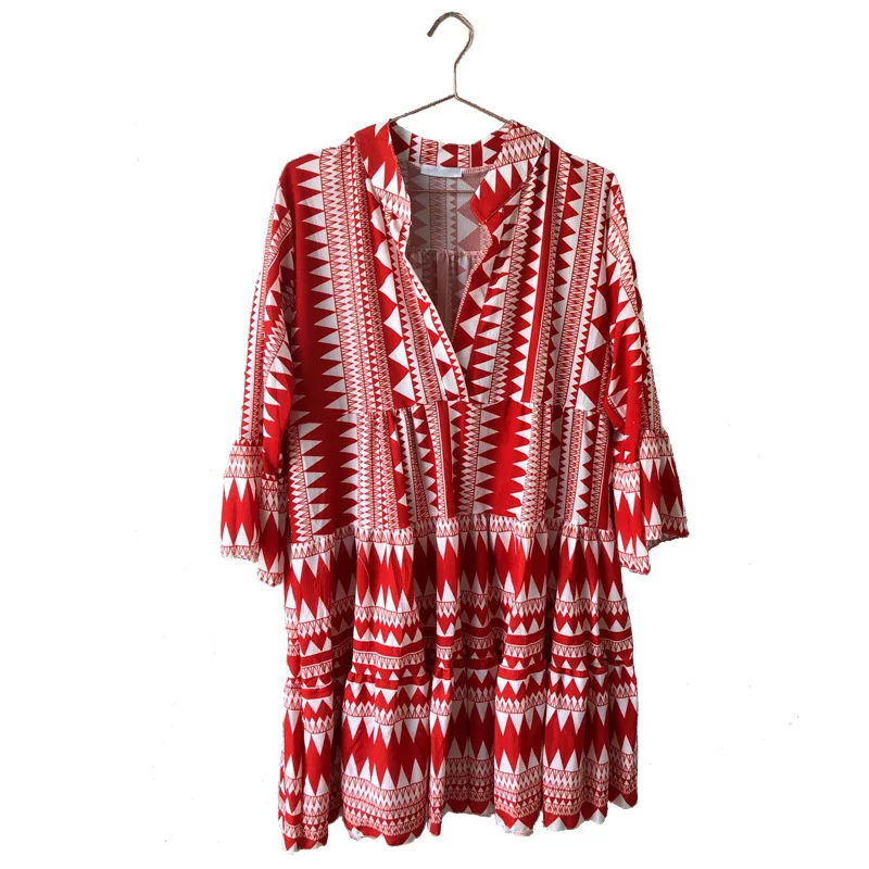 

2021 Women's high waist deep V neck long sleeve pleated casual loose flow straight dress, Yellow, green, apricot, red, white+black, pink+red, light pink, pink