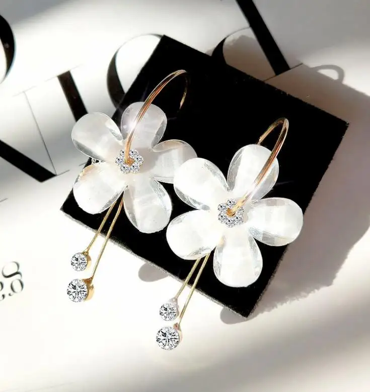 

Wholesale Women's Earrings 2019 New Korean 6 Petal Acrylic Zircon Earrings Transparent Earrings, As shown