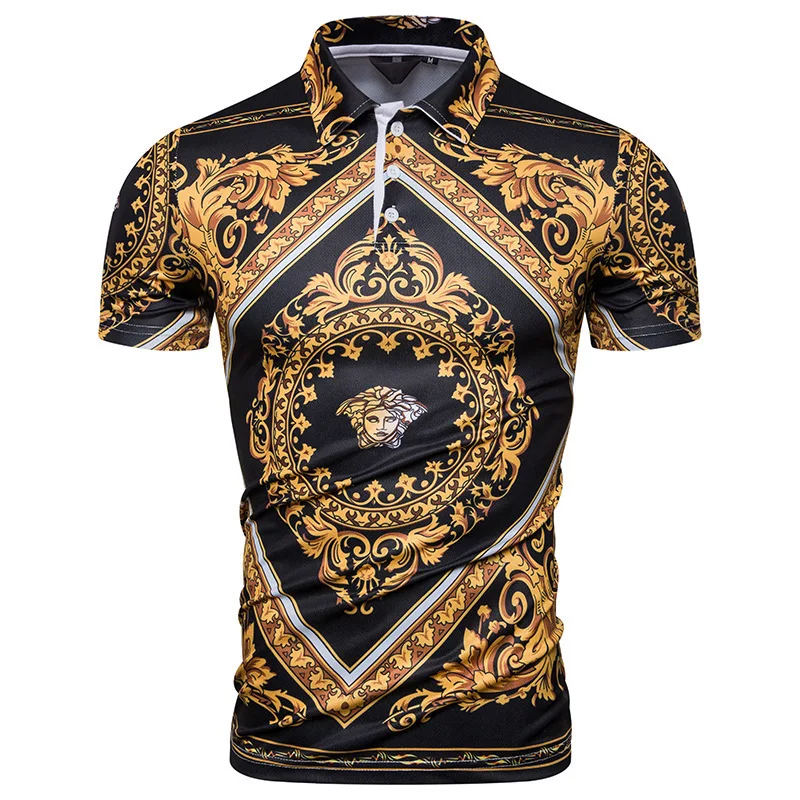 

Polo T Shirt Online Design Gold Retro Rich Temperament Baroque Polo High-quality Clothing T Shirt Men 3d Printed