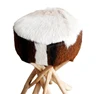 Great Quality Modern Teak Wood Stool Chair with White Faux Fur Detail Living Room Furniture