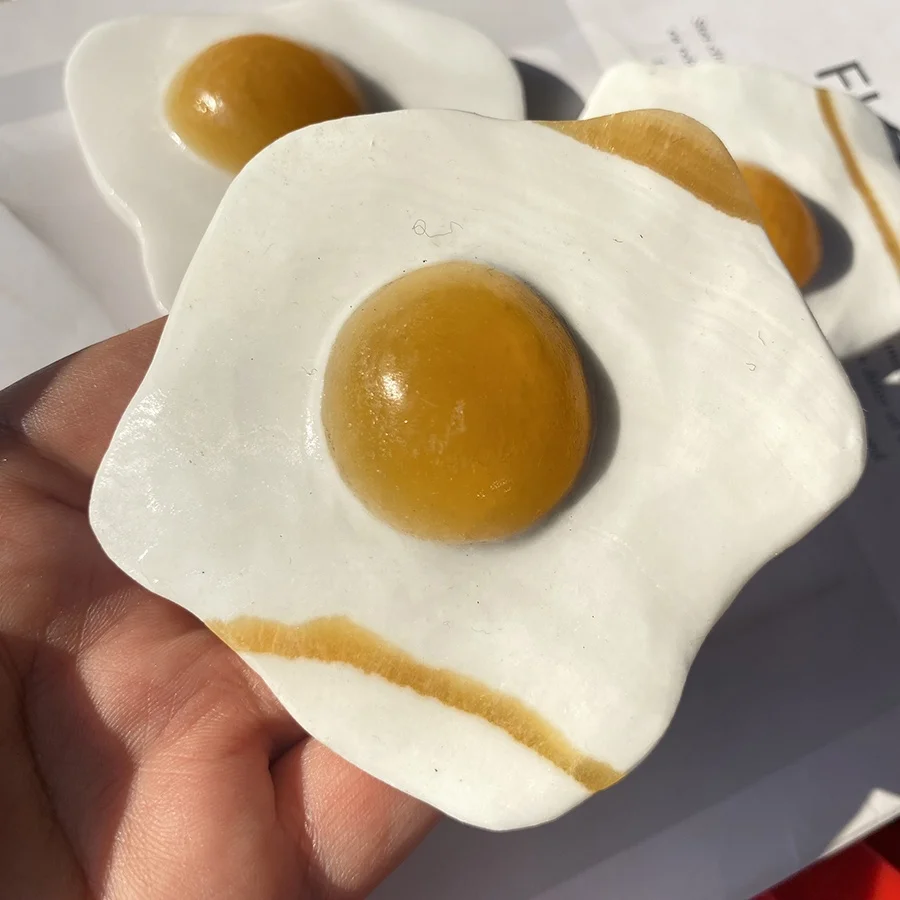 

Hand Carved Natural Yellow Calcite Rock Stone Crystal Small Fried Eggs Carvings Craft