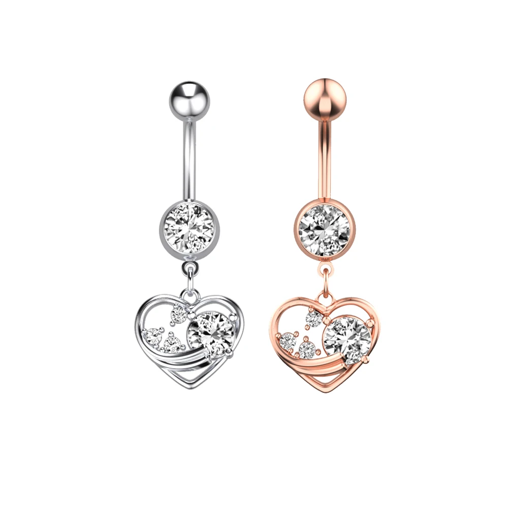 

New Styles Peach Heart Rose Gold Jewelry Prices 4 Drills Surgical Steel Belly Button Ring Navel Body Chain for Women