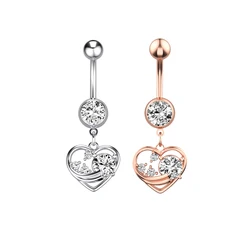 New Styles Peach Heart Rose Gold Jewelry Prices 4 Drills Surgical Steel Belly Button Ring Navel Body Chain for Women