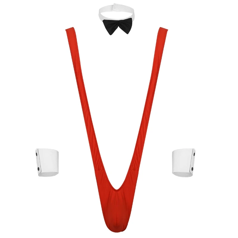 

New Arrived Male Collared Bow Tie Waiter Tuxedo Thong V-String Bodysuit Hot Lingerie Set For Mens