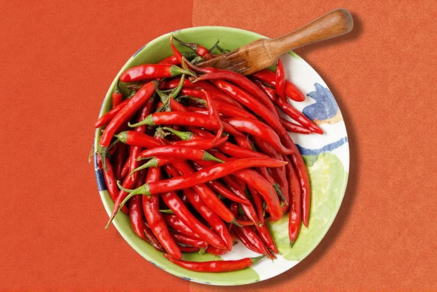 Hand wearing gloves holding chili