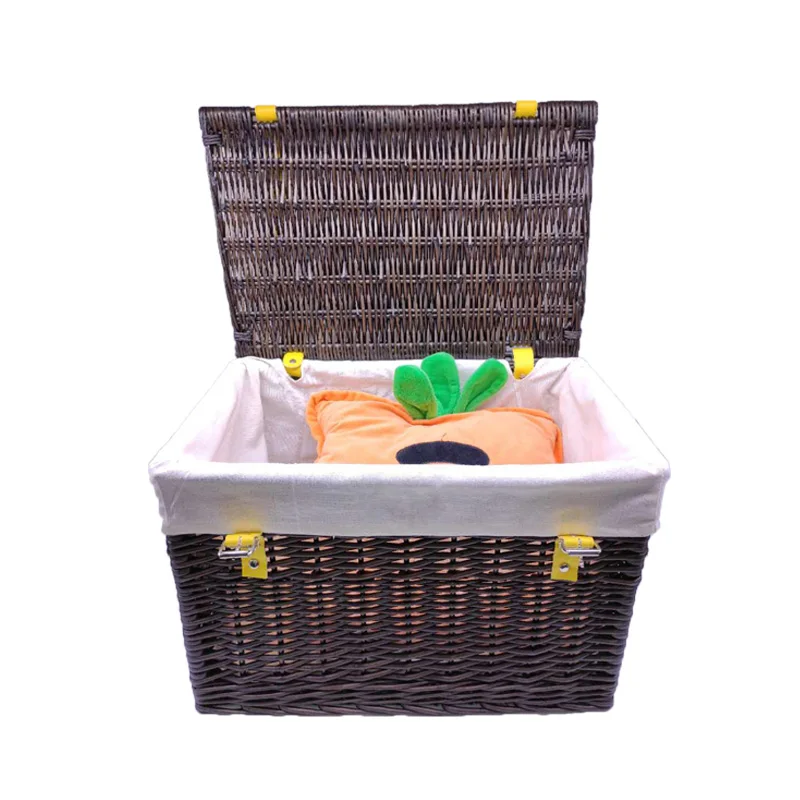 

wholesale cheap large rectangle willow black kids baby's toy sundries hampers wicker storage box laundry basket WITH LID, Customized color