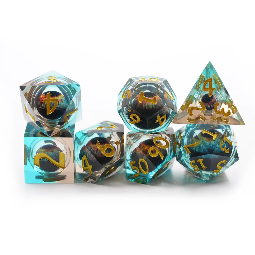 

Custom Polyhedral Dragon Eye Dice Set Resin Liquid Core Moving Eye Dice Set DND Sharp Edge Dice set D&D for Dungeons and Dragons