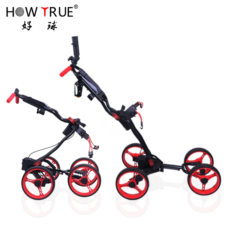 

Hot Sale one-click Foldable Aluminum structure 4 wheel electric golf trolley, Black