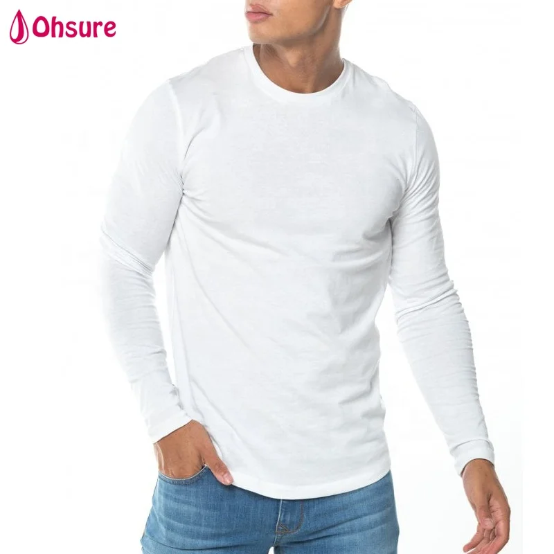 

Hot Sale Men's Gym Wear 95% Cotton 5% Spandex Fitted Plain Long Sleeve Shirt Sport Clothing Curved Hem Custom T Shirt, Please email us for color chart