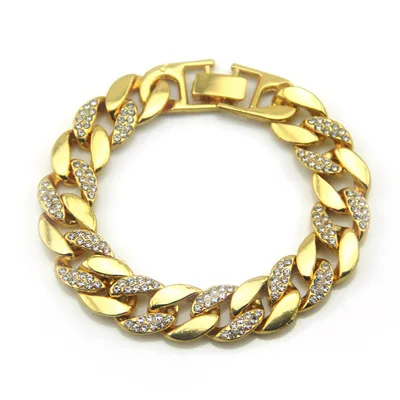 

Hip Hops Full Crystal Cuban Link Chain Bracelet Micro Paved CZ Iced Out Cuban Chain Bracelet