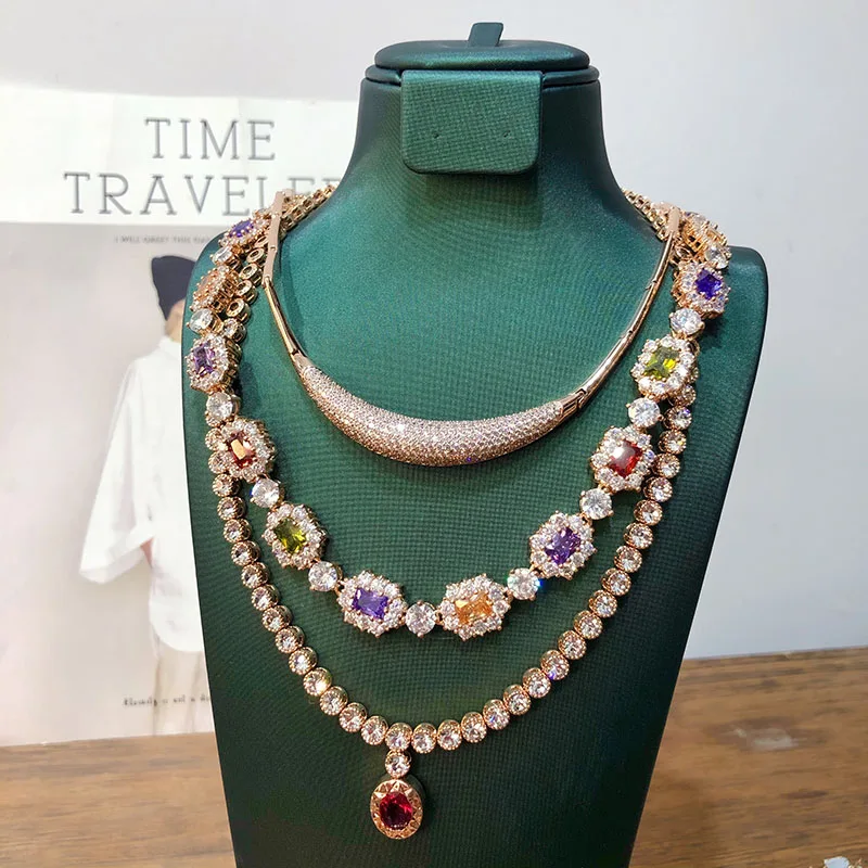 

PUSHI luxury jewelry necklace women colorful zircon luxury High quality gems Necklace wholesale mix lot