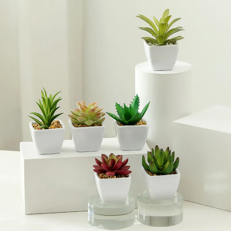 

K020934 Amazon hotsale artificial succulent plants small faux succulent with white Pots for Home Office and Outdoor Decor, 8 colors