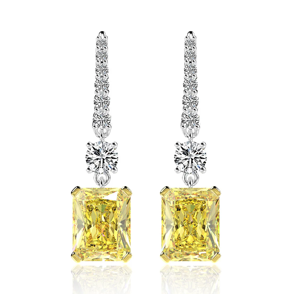 

Newest  Iced Brilliant Cut Rectangle CZ Diamond 925 Sterling Silver Drop Earring, Yellow ,white