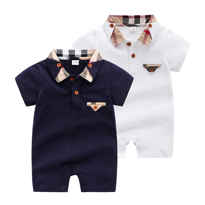 

2021 New Arrival European and American Style baby clothing baby boy rompers for summer 0-24M, Navy ,white