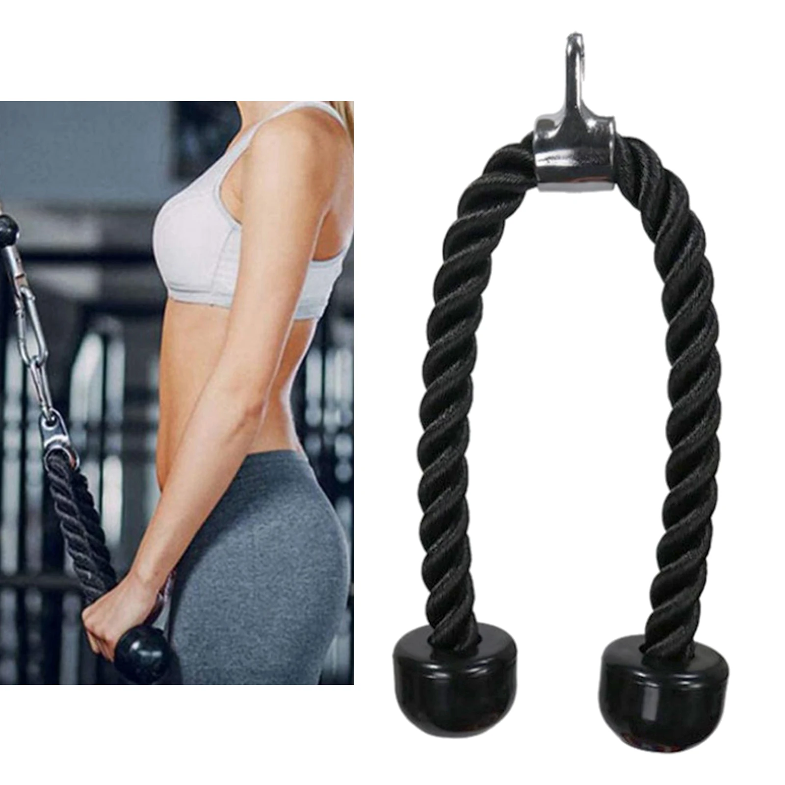 

Heavy Duty Triceps Rope Gym LAT Cable Machine Attachments 70cm/90cm High Strength Biceps Curl Handle with Rubber Ends