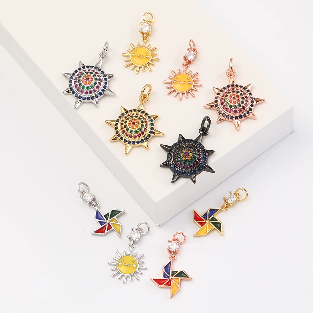 

Cute style 18k gold plated copper with colorful zircon charms windmill sun pendant for jewelry necklace bracelet earing making