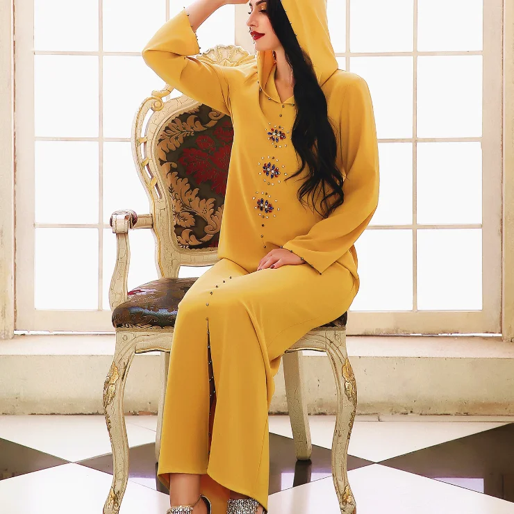 

High quality fashion muslim dress long sleeve islamic clothing casual wear, Yellow,green