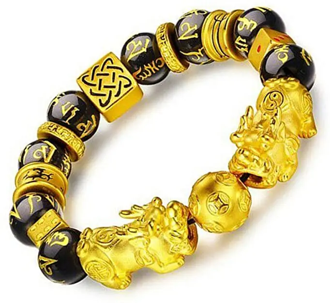 

Feng Shui Black Obsidian Wealth Bracelet for Women Men Elasticity Sturdy Durable Lucky Wealth Amulet AC798