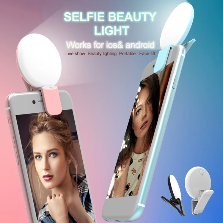 

RK17 Mini Portable Live Show Beauty Artifact Warm and White Clip on Phone Light LED Selfie Fill Light with 9 LED Light