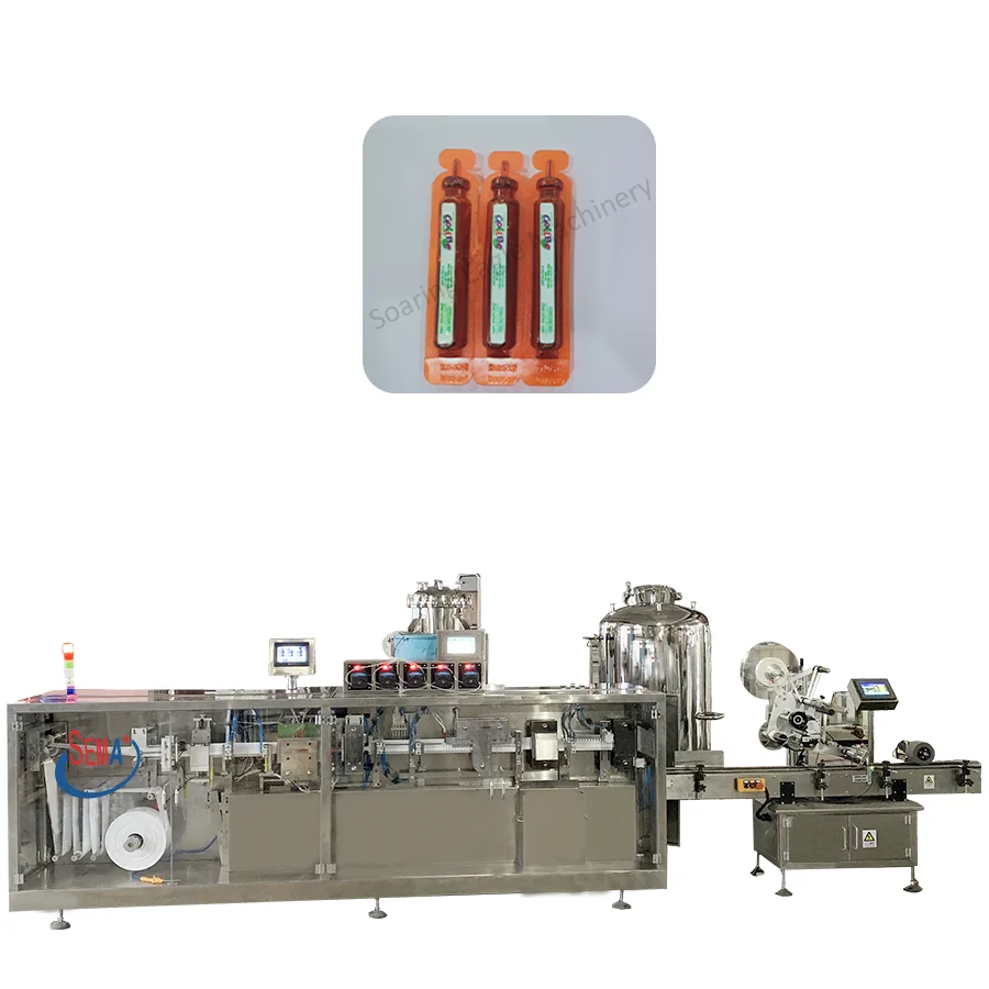 

10ml plastic ampoule liquid packing line for pharm liquid gel syrup vial bottle forming filling sealing labeling