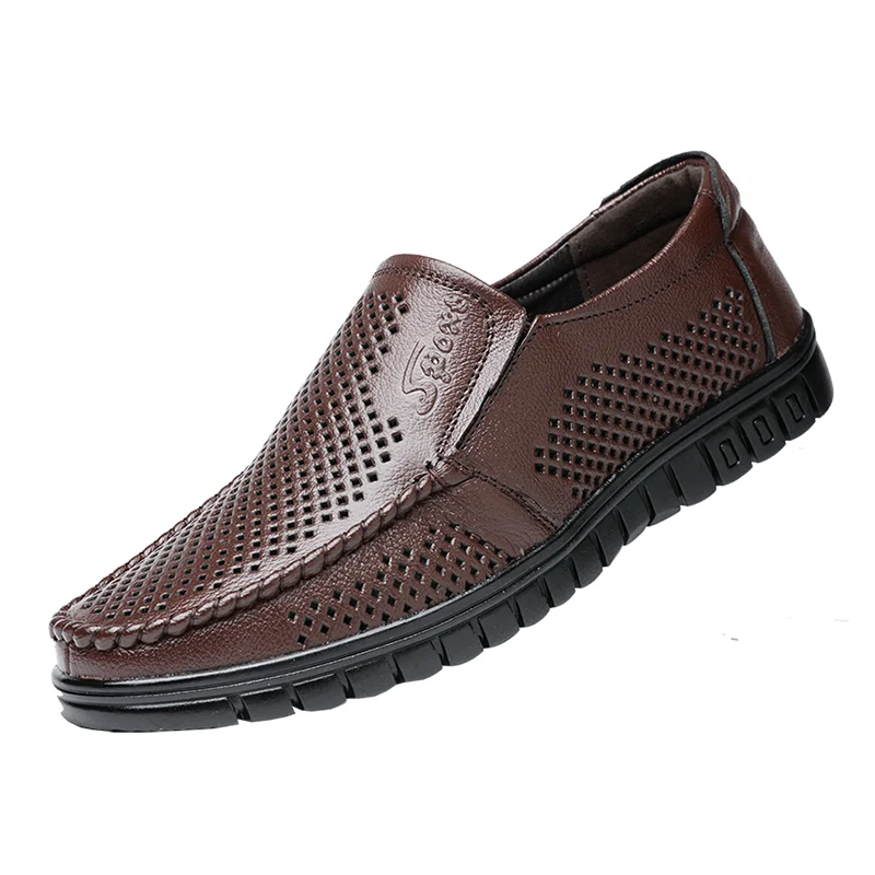 

Wholesale Leather Sandals Men's Leather Shoes Breathable Hollow Cowhide Middle-aged Hole Mens Casual Shoes