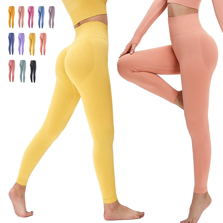 

Women seamless knitted yoga fitness sportswear gym outfits Seamless high waist sports leggings with peach hip design, Multi-color