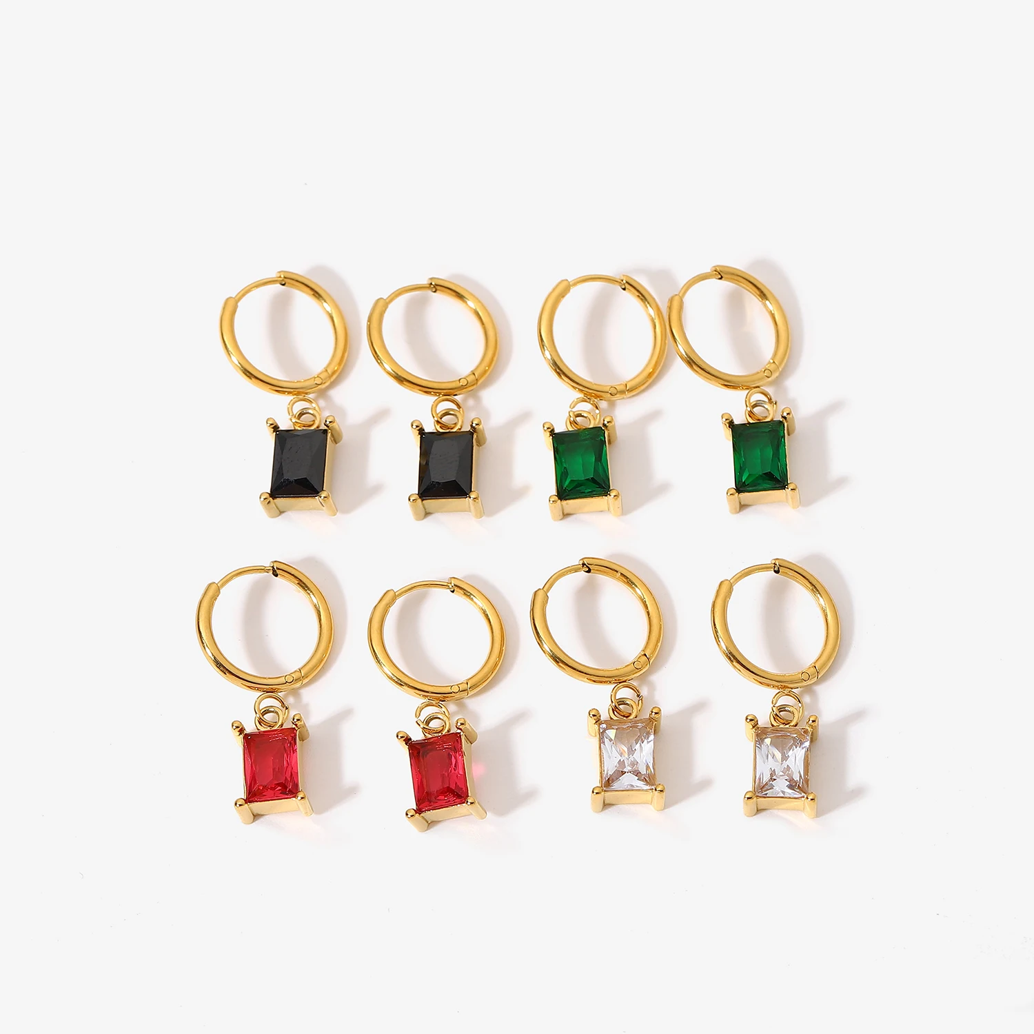 

18K Gold Plated Stainless Steel Circle Earrings Mini Rectangle Colorful Zircon Hoop Earrings