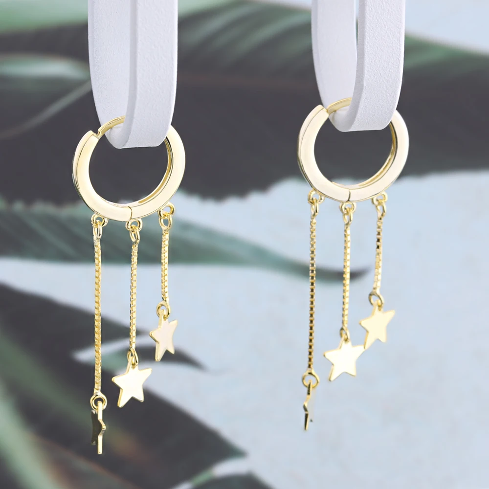 

925 Sterling Silver Star Tassel Tragus Cartilage Conch Huggie Hoop Earrings