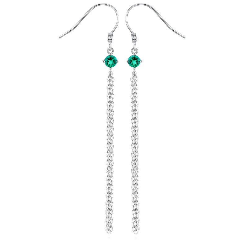 

Starsgem Emeralds Jewelry 925 Sterling Silver lab grown Emerald tassel Hooks Earring