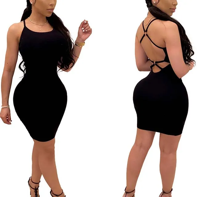 

FS1131D Plus sizes Summer sexy backless dress lady strap mini dress